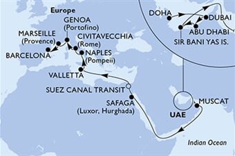 MSC World Europa - Katar, Arabské emiráty, Omán, Egypt, Malta, ... (Dauhá)