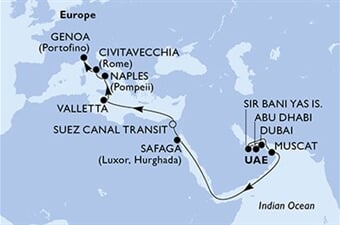 MSC World Europa - Arabské emiráty, Omán, Egypt, Malta, Itálie (z Dubaje)