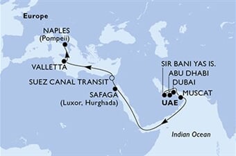 MSC World Europa - Arabské emiráty, Omán, Egypt, Malta, Itálie (z Dubaje)
