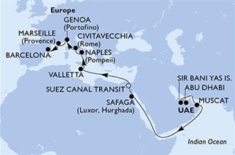 MSC World Europa - Arabské emiráty, Omán, Egypt, Malta, Itálie, ... (z Abú Dhabí)
