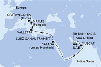 MSC World Europa - Arabské emiráty, Omán, Egypt, Malta, Itálie (z Abú Dhabí)