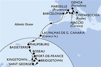 MSC Seaview - Itálie, Francie, Španělsko, Nizozemské Antily, Sv.Kryštof a Nevis, ... (z Janova)