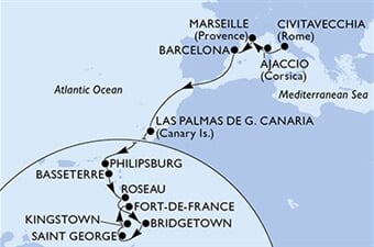 MSC Seaview - Itálie, Francie, Španělsko, Nizozemské Antily, Sv.Kryštof a Nevis, ... (z Civitavecchie)