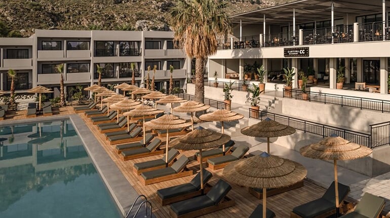 Hotel Cook's Club Kolymbia: fotografie vybavení exteriérů a interiérů ubytování.