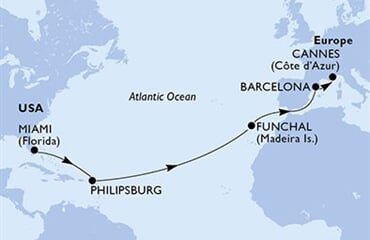 MSC Grandiosa - USA, Nizozemské Antily, Portugalsko, Španělsko, Francie (z Miami)