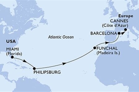 MSC Grandiosa - USA, Nizozemské Antily, Portugalsko, Španělsko, Francie (z Miami)