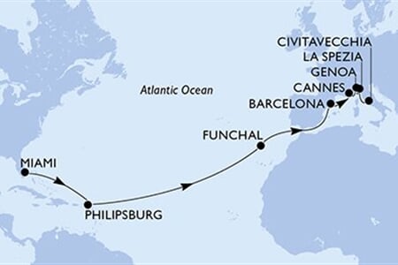 MSC Grandiosa - USA, Nizozemské Antily, Portugalsko, Španělsko, Francie, ... (z Miami)