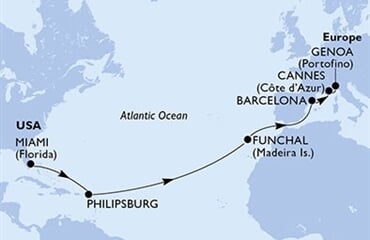MSC Grandiosa - USA, Nizozemské Antily, Portugalsko, Španělsko, Francie, ... (z Miami)