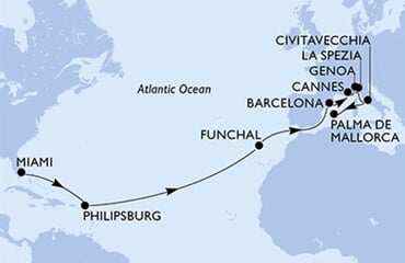 MSC Grandiosa - USA, Nizozemské Antily, Portugalsko, Španělsko, Francie, ... (z Miami)