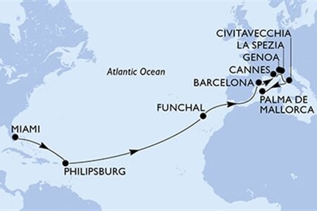 MSC Grandiosa - USA, Nizozemské Antily, Portugalsko, Španělsko, Francie, ... (z Miami)