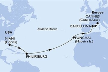 MSC GRANDIOSA - Amerikai Egyesült Államok, Holland Antillák, Portúgalia, Spanyolország, Franciaország (a Miami-ből)