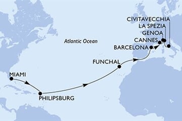 MSC GRANDIOSA - Amerikai Egyesült Államok, Holland Antillák, Portúgalia, Spanyolország, Franciaország, ... (a Miami-ből)