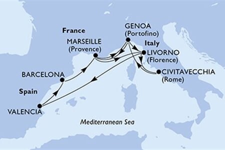 MSC ORCHESTRA - Olaszország, Franciaország, Spanyolország (a Civitavecchia-ből)