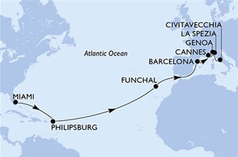 MSC Grandiosa - USA, Nizozemské Antily, Portugalsko, Španělsko, Francie, ... (z Miami)