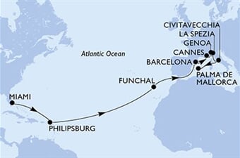 MSC Grandiosa - USA, Nizozemské Antily, Portugalsko, Španělsko, Francie, ... (z Miami)