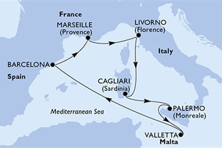 MSC SPLENDIDA - Spanyolország, Franciaország, Olaszország, Málta (a Barcelona-ből)
