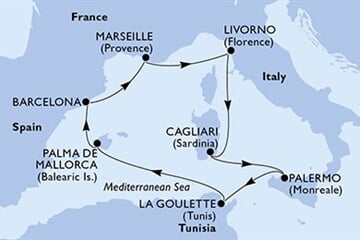 MSC SPLENDIDA - Itálie, Tunisko, Španělsko, Francie (Palermo)