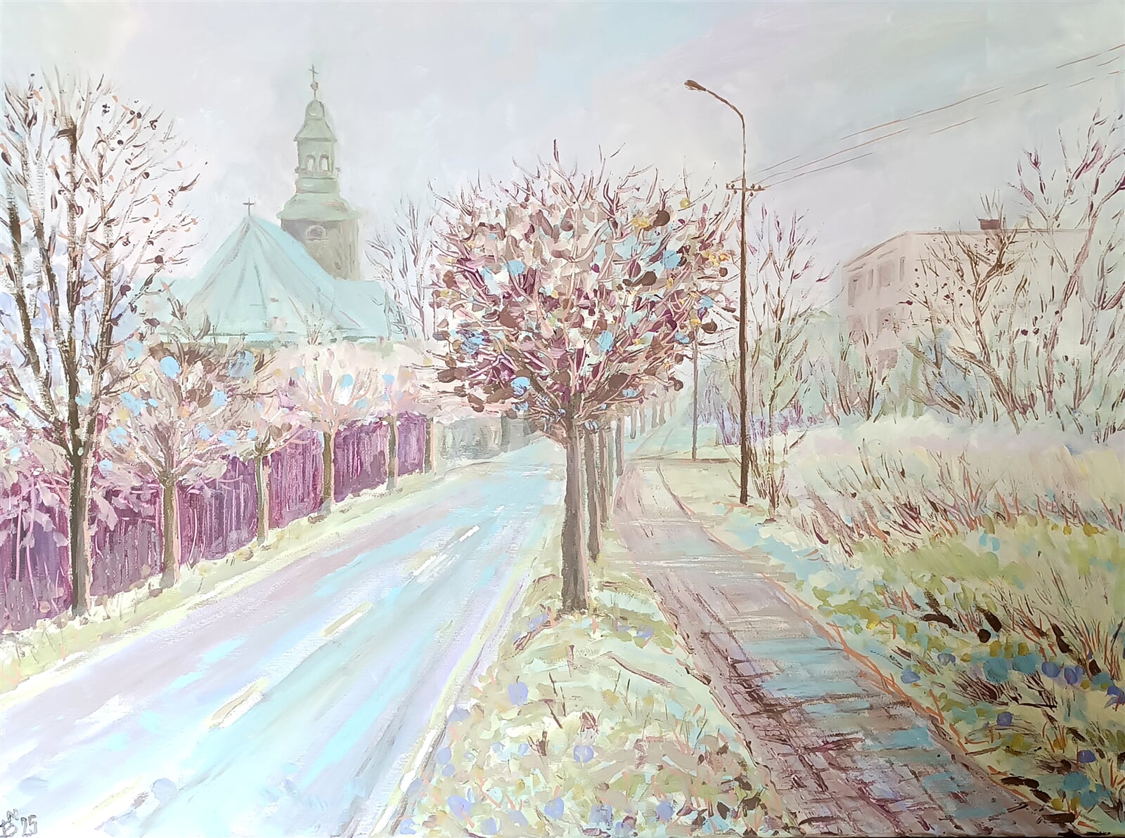 Blažena Niemcová: Námraza a mlha v Bystřici, 60 × 80 cm