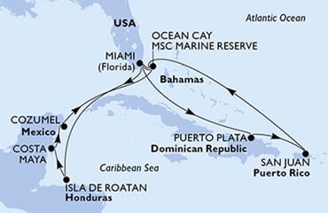 MSC World America - USA, Dominikán.rep., Portoriko, Bahamy, Honduras, ... (z Miami)