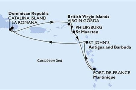 MSC Opera - Dominikán.rep., Panenské o. (britské), Nizozemské Antily, Martinik, Antigua a Barbuda (z La Romana)