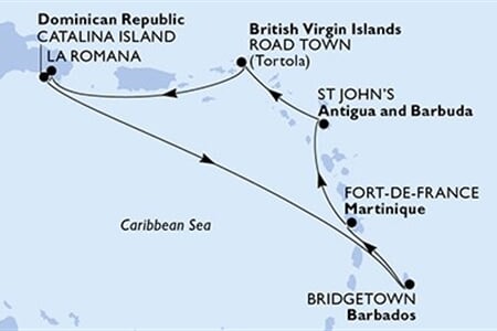 MSC OPERA - Dominikán.rep., Barbados, Martinik, Antigua a Barbuda, Panenské o. (britské) (z La Romana)