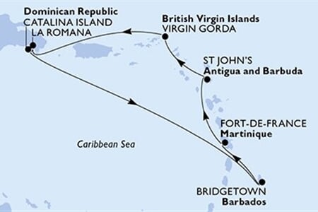 MSC OPERA - Dominikán.rep., Barbados, Martinik, Antigua a Barbuda, Panenské o. (britské) (z La Romana)