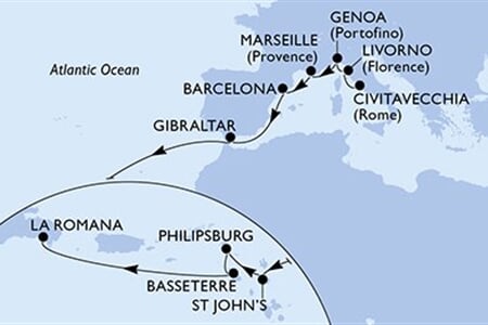 MSC Opera - Itálie, Francie, Španělsko, Gibraltar, Antigua a Barbuda, ... (z Civitavecchie)