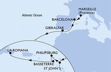 MSC Opera - Francie, Španělsko, Gibraltar, Antigua a Barbuda, Nizozemské Antily, ... (z Marseille)