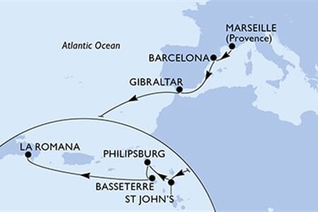MSC Opera - Francie, Španělsko, Gibraltar, Antigua a Barbuda, Nizozemské Antily, ... (z Marseille)