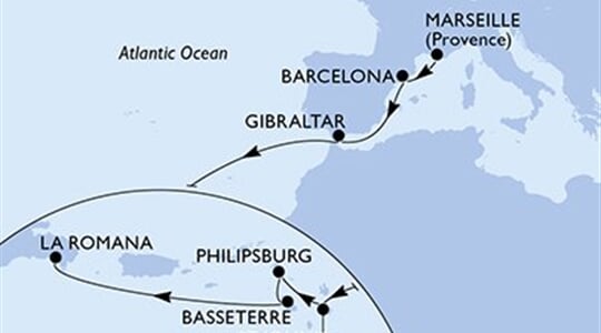 MSC Opera - Francie, Španělsko, Gibraltar, Antigua a Barbuda, Nizozemské Antily, ... (z Marseille)