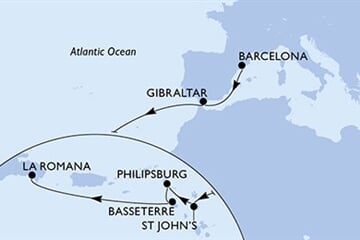 MSC Opera - Španělsko, Gibraltar, Antigua a Barbuda, Nizozemské Antily, Sv.Kryštof a Nevis, ... (z Barcelony)