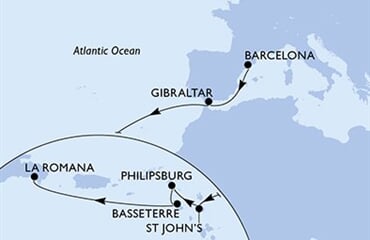 MSC Opera - Španělsko, Gibraltar, Antigua a Barbuda, Nizozemské Antily, Sv.Kryštof a Nevis, ... (z Barcelony)