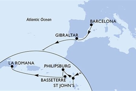 MSC Opera - Španělsko, Gibraltar, Antigua a Barbuda, Nizozemské Antily, Sv.Kryštof a Nevis, ... (z Barcelony)