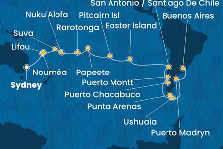 Costa Serena - Austrálie, Nová Kaledonie, Fidži, Tonga, Franc. Polynésie, ... (ze Sydney)