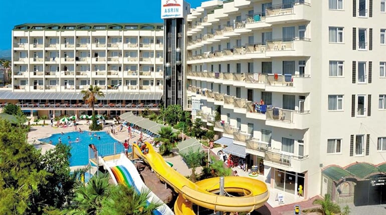 Hotel Asrin Beach: fotografie vybavení exteriérů a interiérů ubytování.