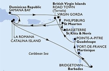 MSC Opera - Barbados, Martinik, Guadeloupe, Panenské o. (britské), Dominikán.rep., ... (Bridgetown)