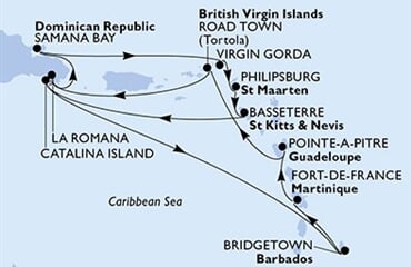 MSC Opera - Martinik, Guadeloupe, Panenské o. (britské), Dominikán.rep., Nizozemské Antily, ... (Fort-de-France)