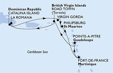 MSC Opera - Martinik, Guadeloupe, Panenské o. (britské), Dominikán.rep., Nizozemské Antily (Fort-de-France)