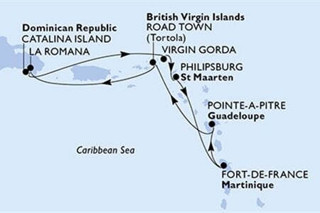MSC Opera - Martinik, Guadeloupe, Panenské o. (britské), Dominikán.rep., Nizozemské Antily (Fort-de-France)
