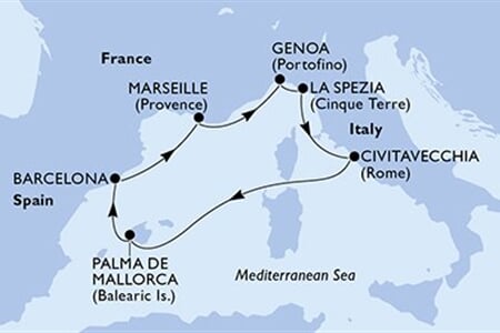 MSC WORLD EUROPA - Spanyolország, Franciaország, Olaszország (a Barcelona-ből)