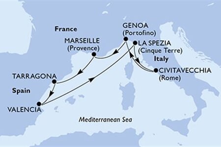MSC ORCHESTRA - Spanyolország, Olaszország, Franciaország (a Valencia-ből)