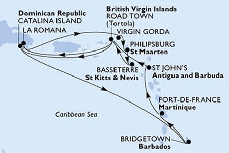 MSC OPERA - Barbados, Martinik, Antigua a Barbuda, Panenské o. (britské), Dominikán.rep., ... (Bridgetown)
