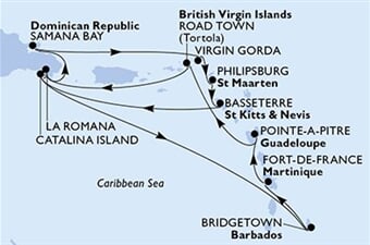 MSC Opera - Barbados, Martinik, Guadeloupe, Panenské o. (britské), Dominikán.rep., ... (Bridgetown)