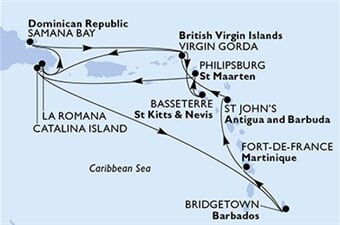 MSC Opera - Barbados, Martinik, Antigua a Barbuda, Panenské o. (britské), Dominikán.rep., ... (Bridgetown)