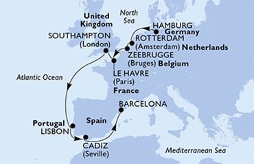 MSC Poesia - Německo, Nizozemí, Belgie, Francie, Velká Británie, ... (Hamburk)