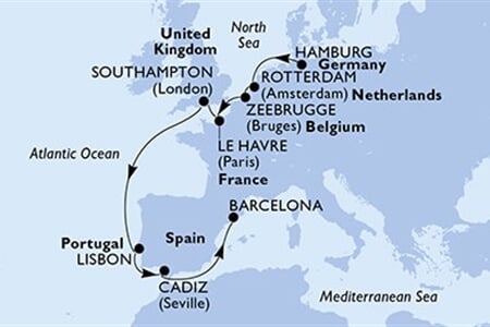 MSC POESIA - Németország, Hollandia, Belgium, Franciaország, Nagy-Britannia, ... (a Hamburg-ból)