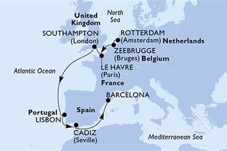 MSC POESIA - Hollandia, Belgium, Franciaország, Nagy-Britannia, Portúgalia, ... (a Rotterdam-ből)