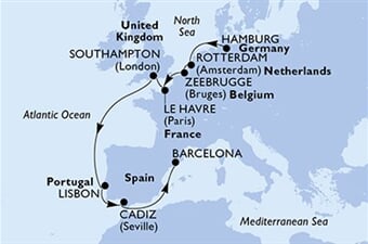 MSC Poesia - Německo, Nizozemí, Belgie, Francie, Velká Británie, ... (Hamburk)