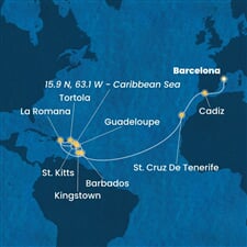 Costa Pacifica - Španělsko, Nizozemské Antily, Dominikán.rep., Sv.Vincenc a Grenadiny, Panenské o. (britské) (z Barcelony)