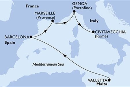 MSC WORLD EUROPA - Malta, Španělsko, Francie, Itálie (La Valetta)